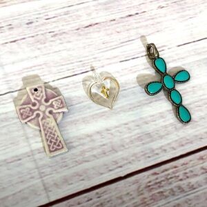 Set of Three Cross and Heart Pendants OS no chains